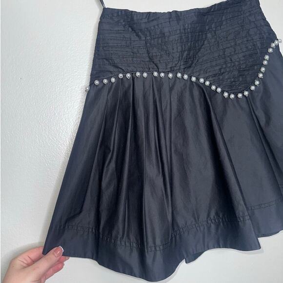 Aje Florence Pearl Trim Pleated Mini Skirt Black Size 4 A-Line Poplin Cotton - Picture 8 of 10